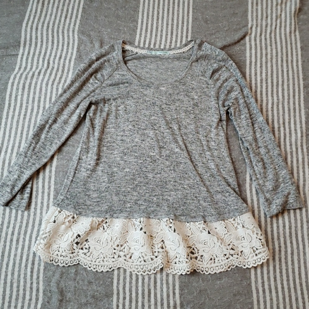 Grey Maurice Sweater with Lace Hem
